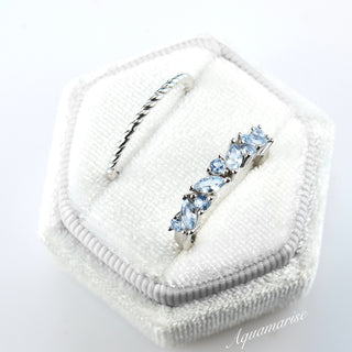 Willow Marquise Aquamarine Stacking Ring Set in Sterling Silver
