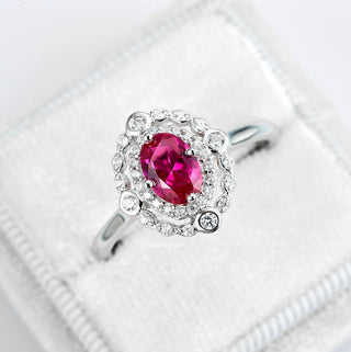 Valentina Art Deco Ruby Engagement Ring in Sterling Silver