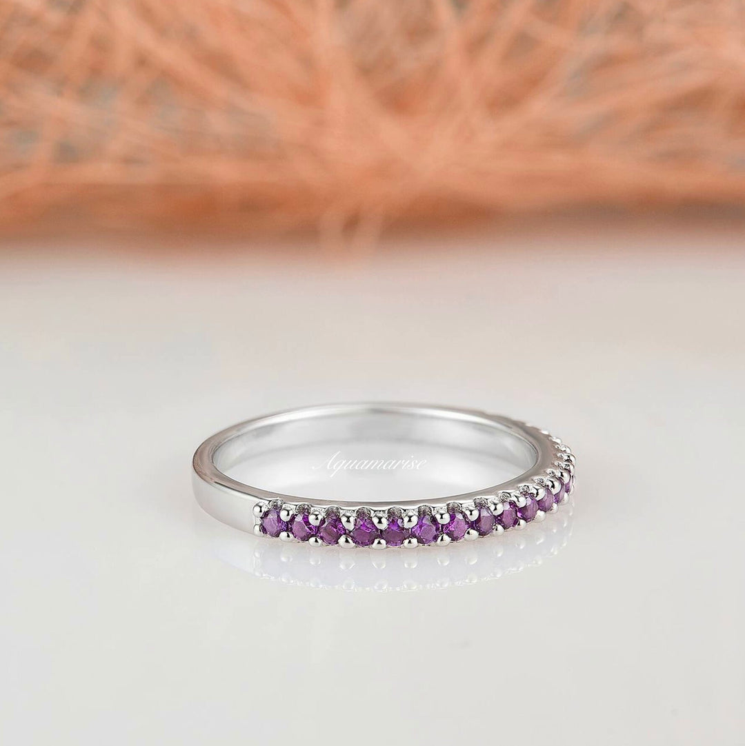 Valencia Amethyst Wedding Band- Sterling Silver