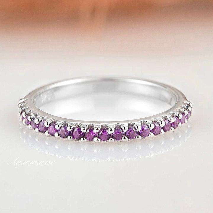 Valencia Amethyst Wedding Band- Sterling Silver