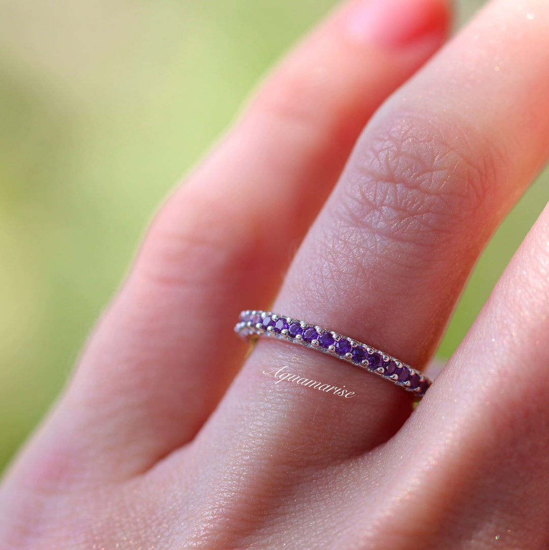 Valencia Amethyst Wedding Band- Sterling Silver