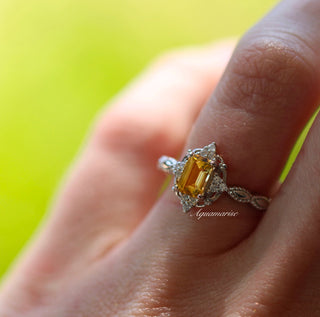 Natural Citrine Engagement Ring in 14K White Gold