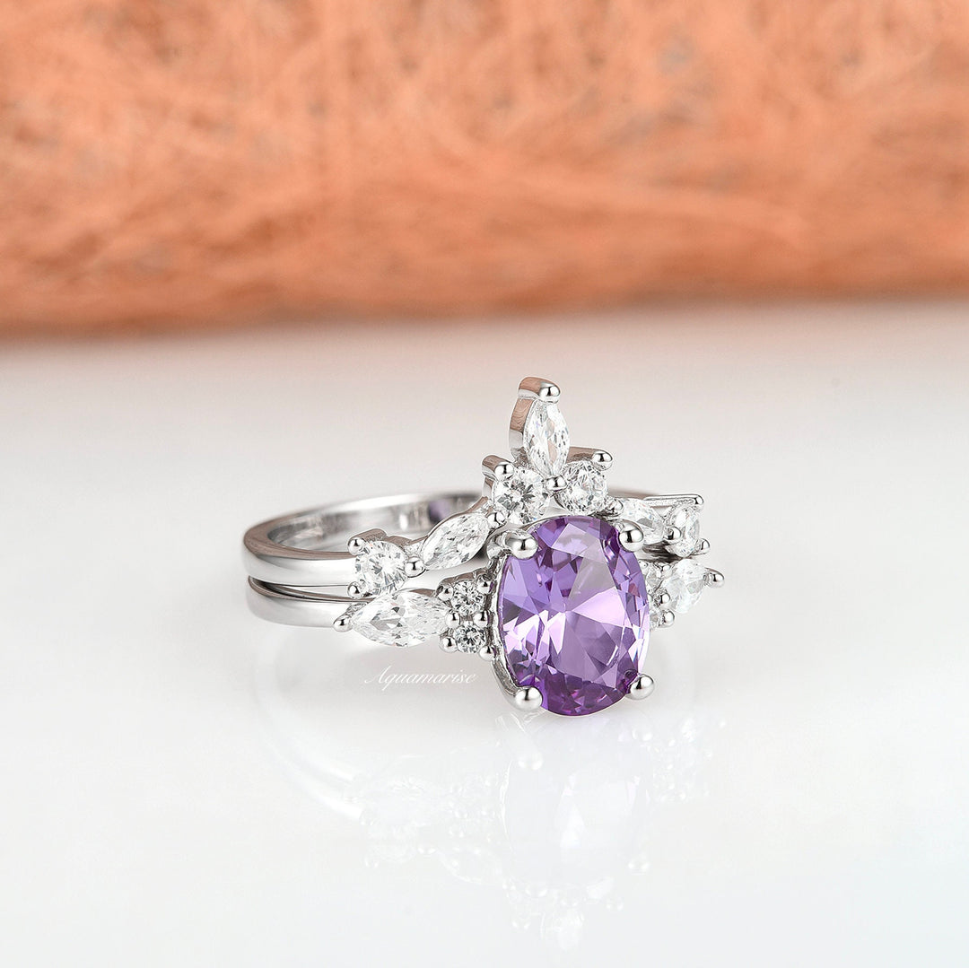 Evelyn Amethyst Ring Set- Sterling Silver