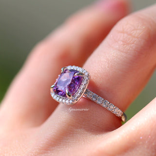 Belle Cushion Cut Natural Amethyst Ring in Sterling Silver
