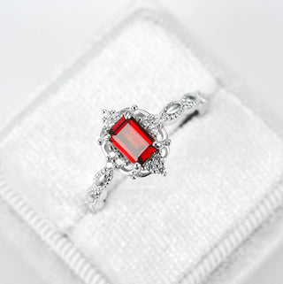 Vintage Garnet Engagement Ring in 14K White Gold