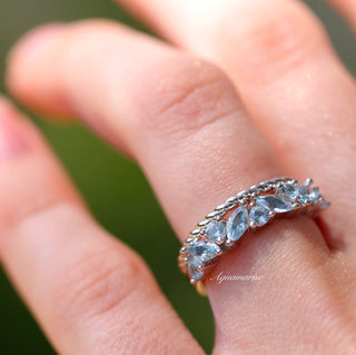 Willow Marquise Aquamarine Stacking Ring Set in Sterling Silver