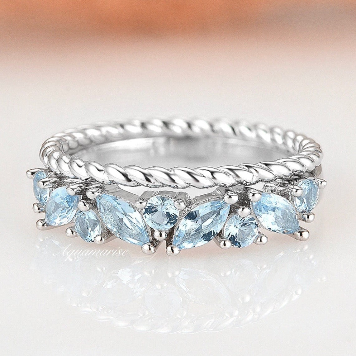 Willow Aquamarine Ring Set- Sterling Silver