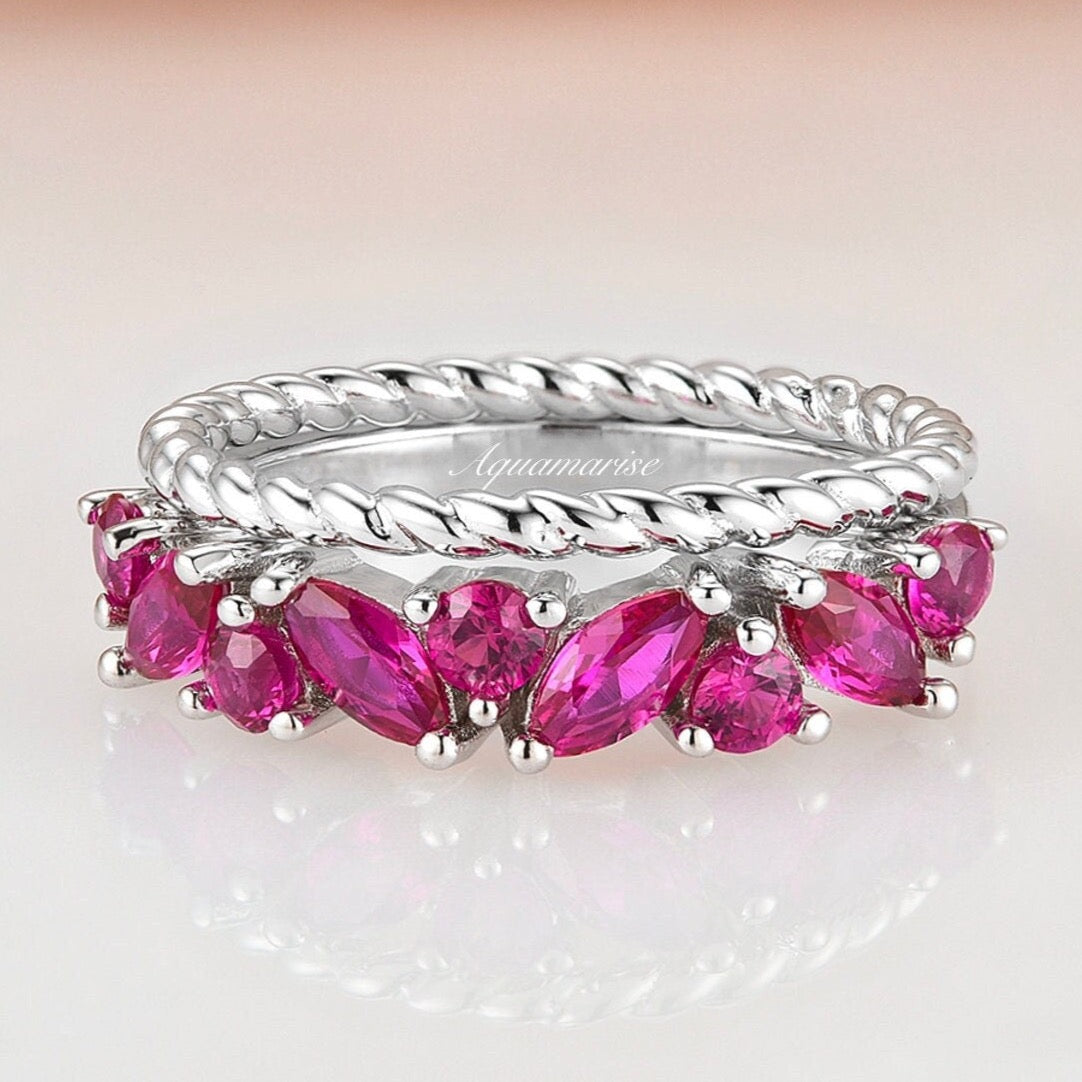 Willow Ruby Ring Set- Sterling Silver